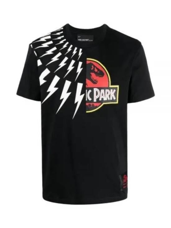 Neil Barrett Black Short-Sleeve Graphic T-Shirt With Jurassic Park Design