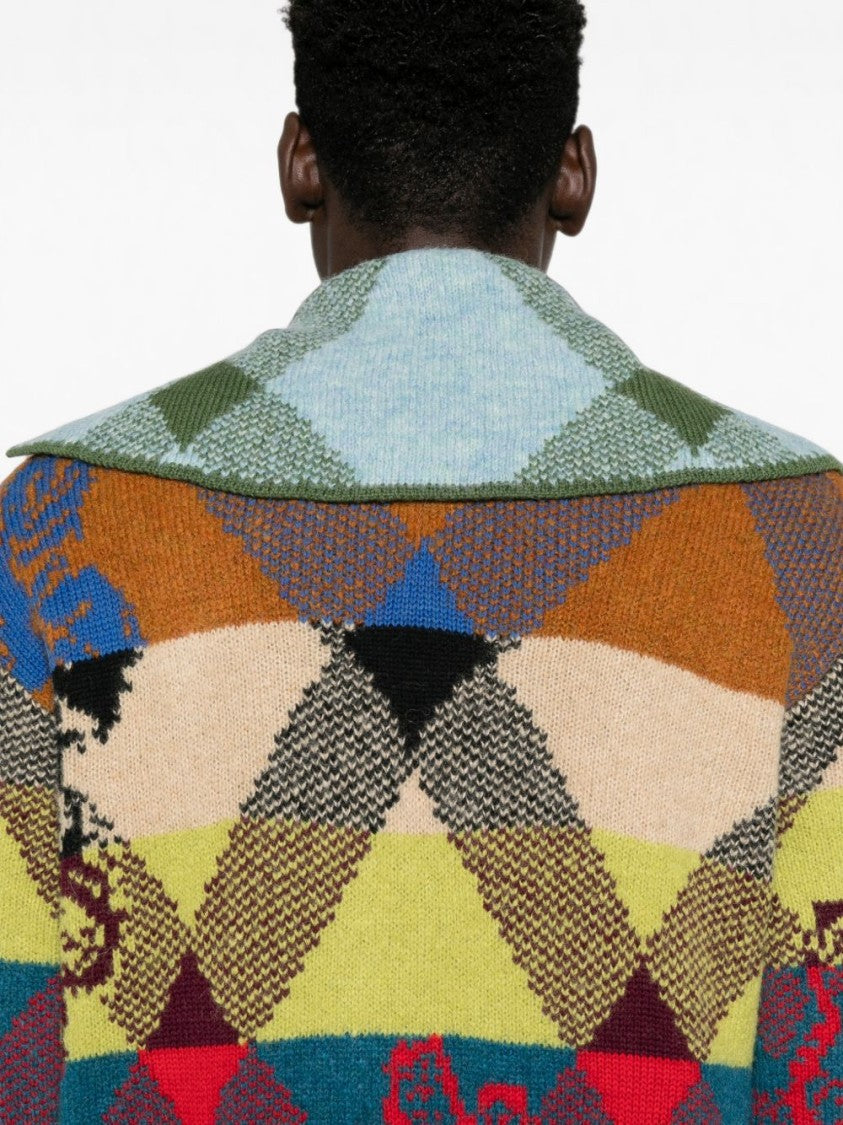 Dries Van Noten Mid-Length Diamond Patterned Coat With Structured Collar