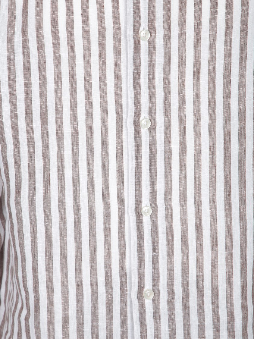 Dell'oglio Relaxed Fit Brown Linen Shirt