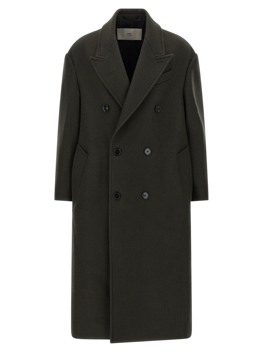 Ami Double-Breasted Virgin Wool Coat With Peak Lapels And Tailored Finish