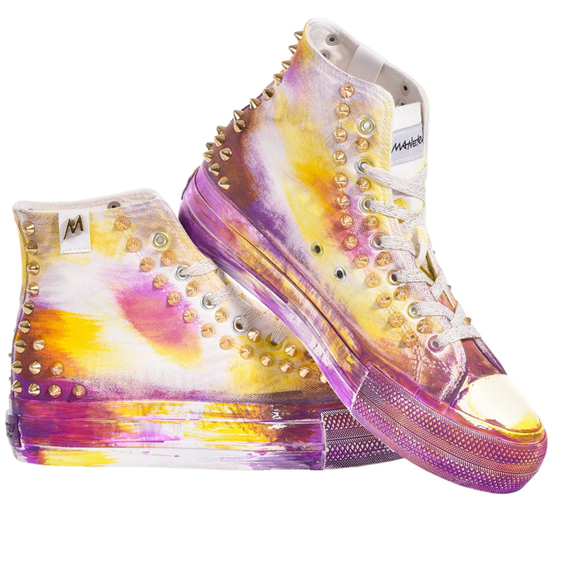 Mimanera Purple Handcrafted Studded Gold Platform Sneakers