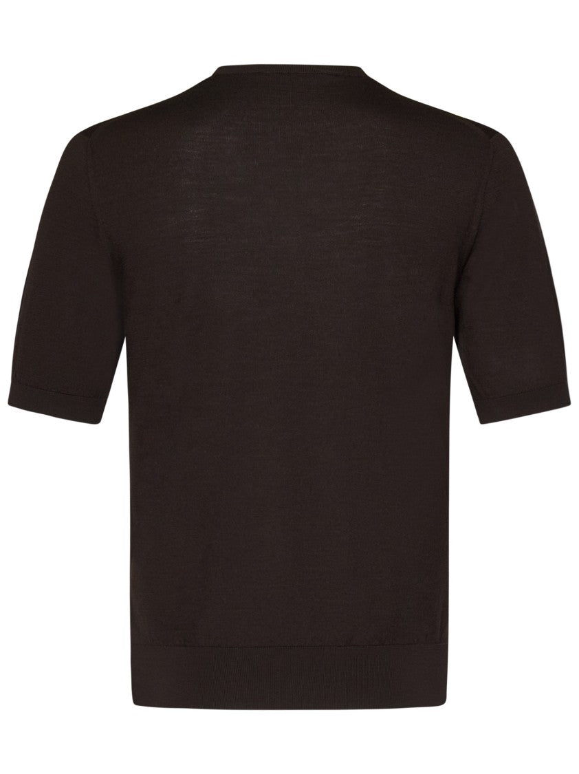 Cruciani Short-Sleeved Crewneck Wool Knit Top With Ribbed Trims