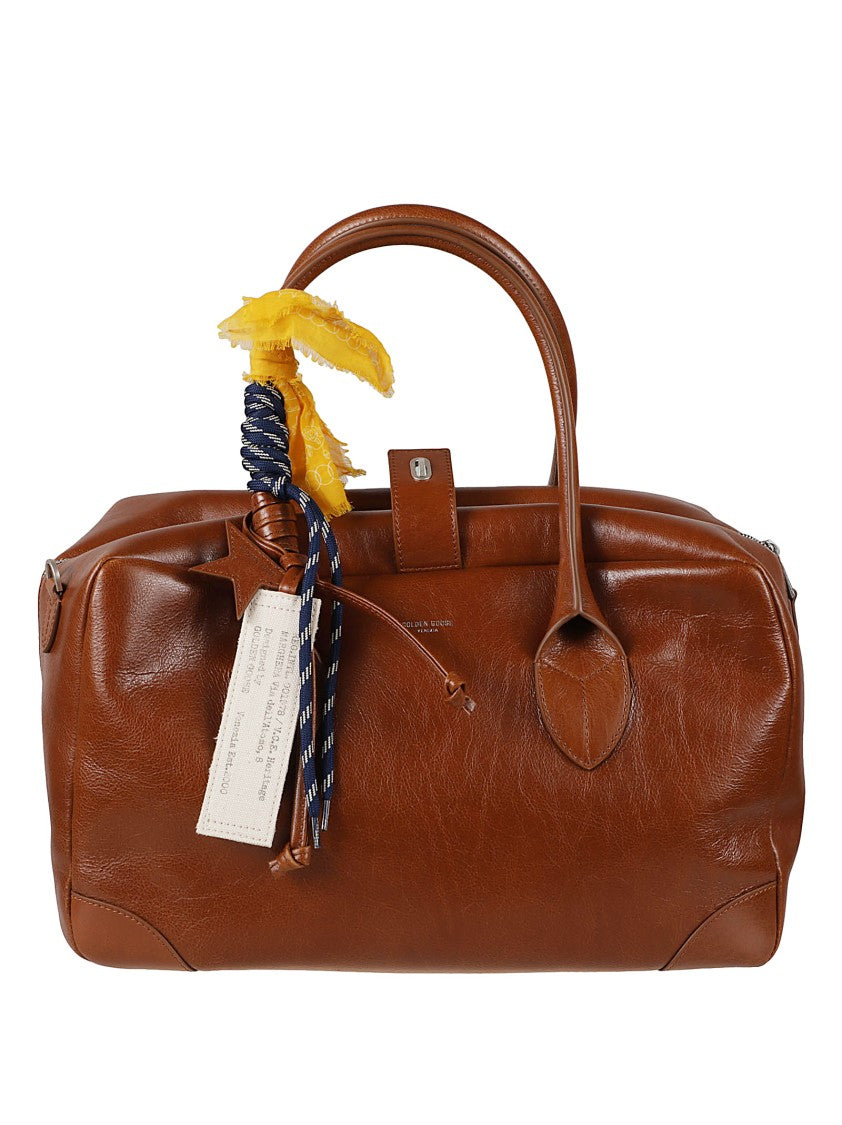 Golden Goose Structured Leather Handbag With Decorative Fabric Tie