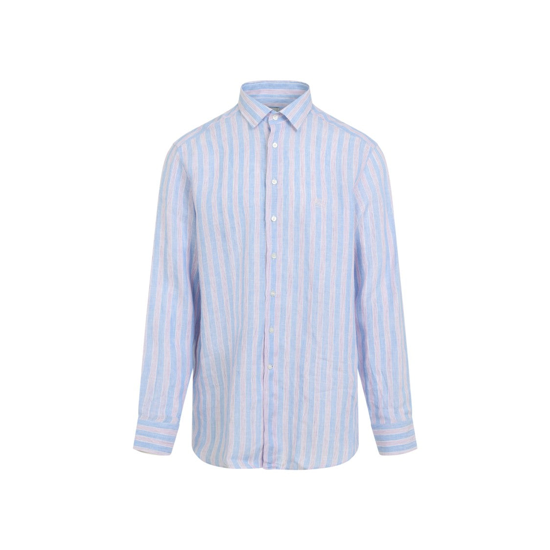 Etro Multicolor On Pale Blue Linen Roma Logo Shirt