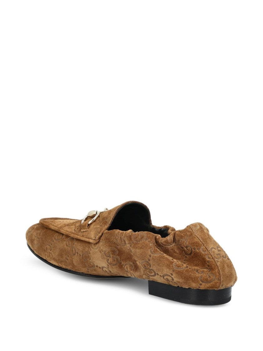 Gucci Brown Jordaan Suede Monogram Loafers