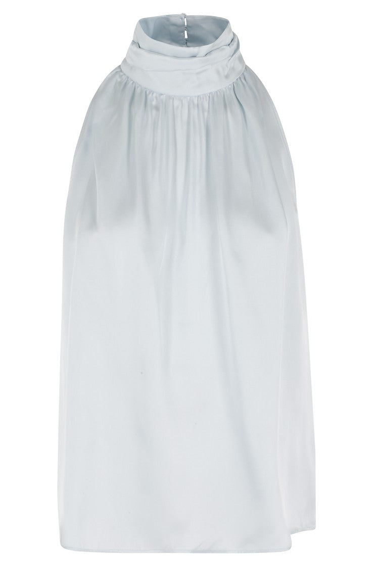Anine Bing Light Blue Marie High-Collar Sleeveless Silk-Blend Top