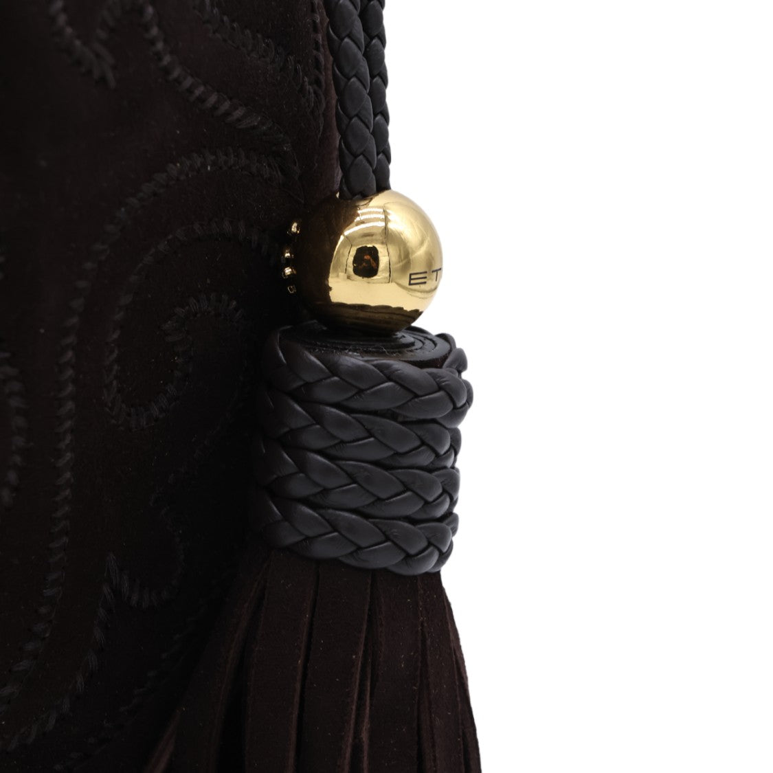 Etro Dark Brown Suede Shoulder Bag With Intricate Embroidery