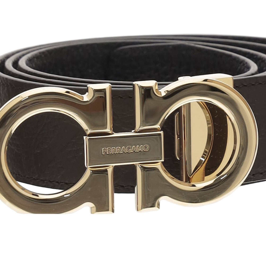 Salvatore Ferragamo Dark Brown Double Hook Reversible Leather Belt