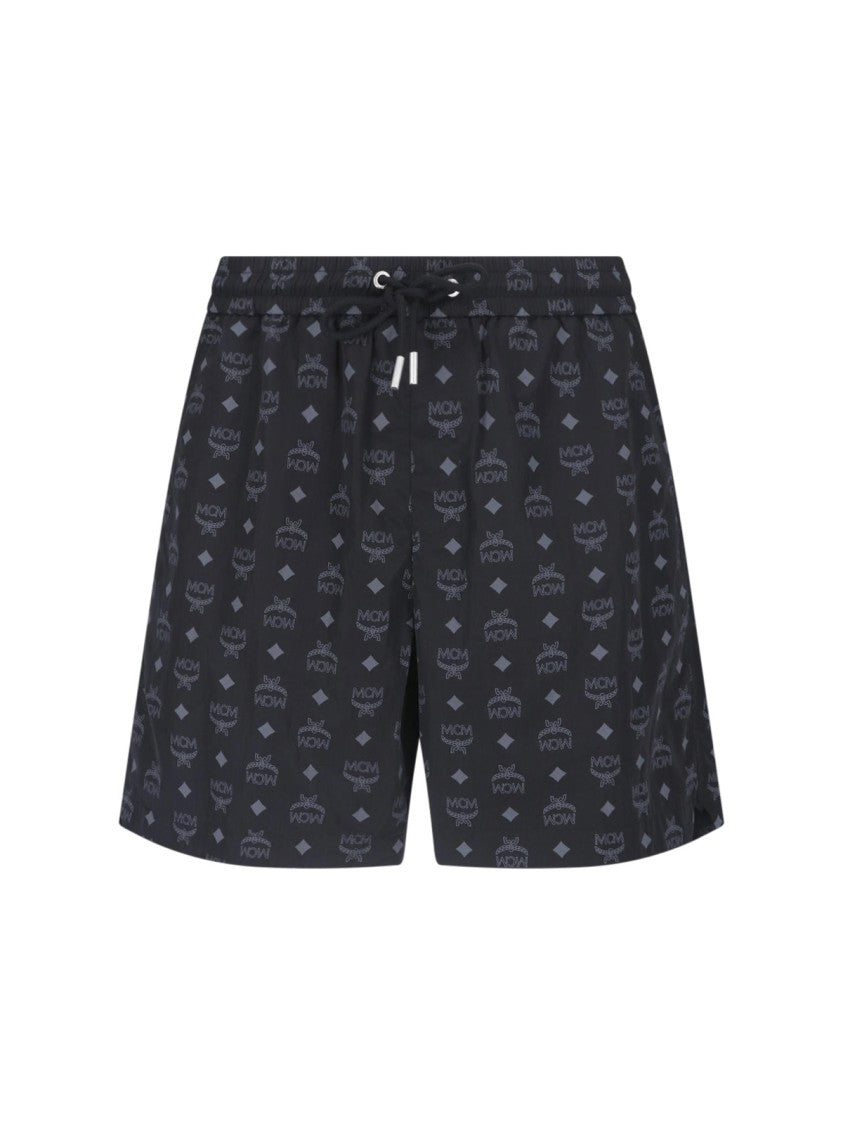 Mcm Black Fabric Logo Swim Shorts