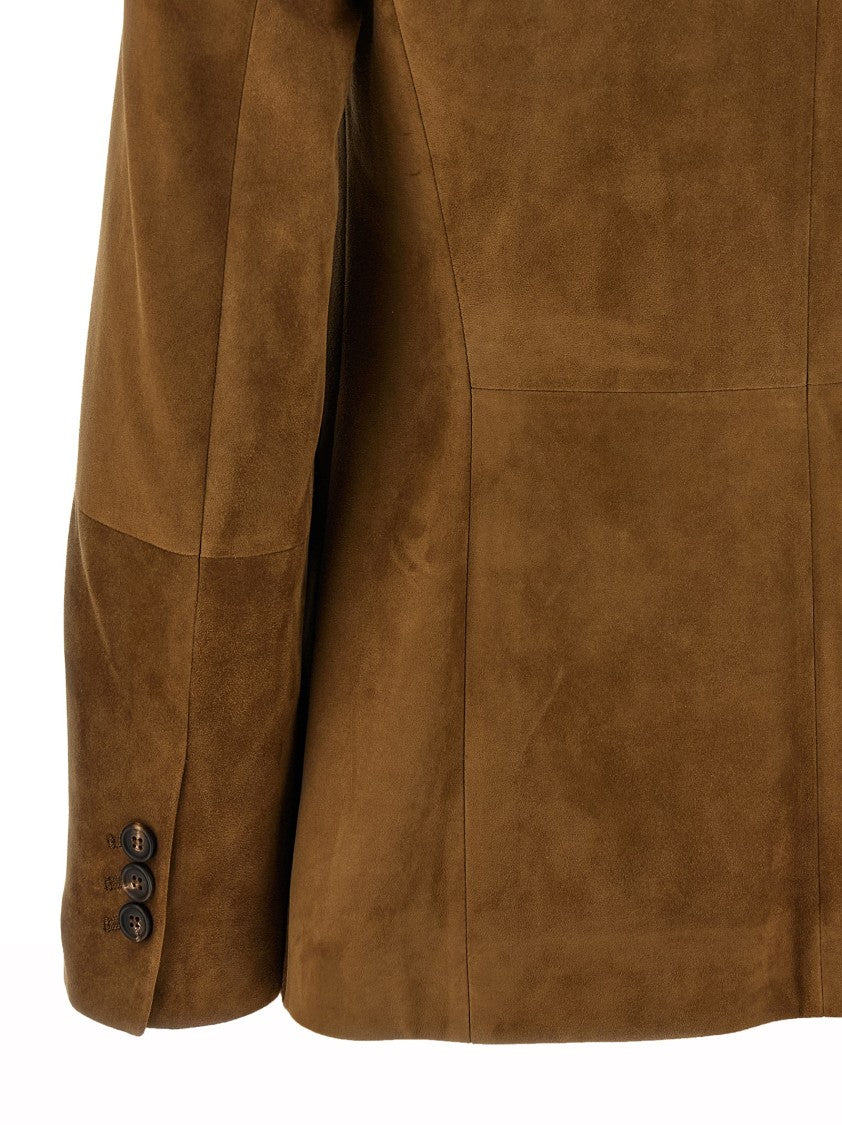 Brunello Cucinelli Brown Suede Blazer With Peak Lapels