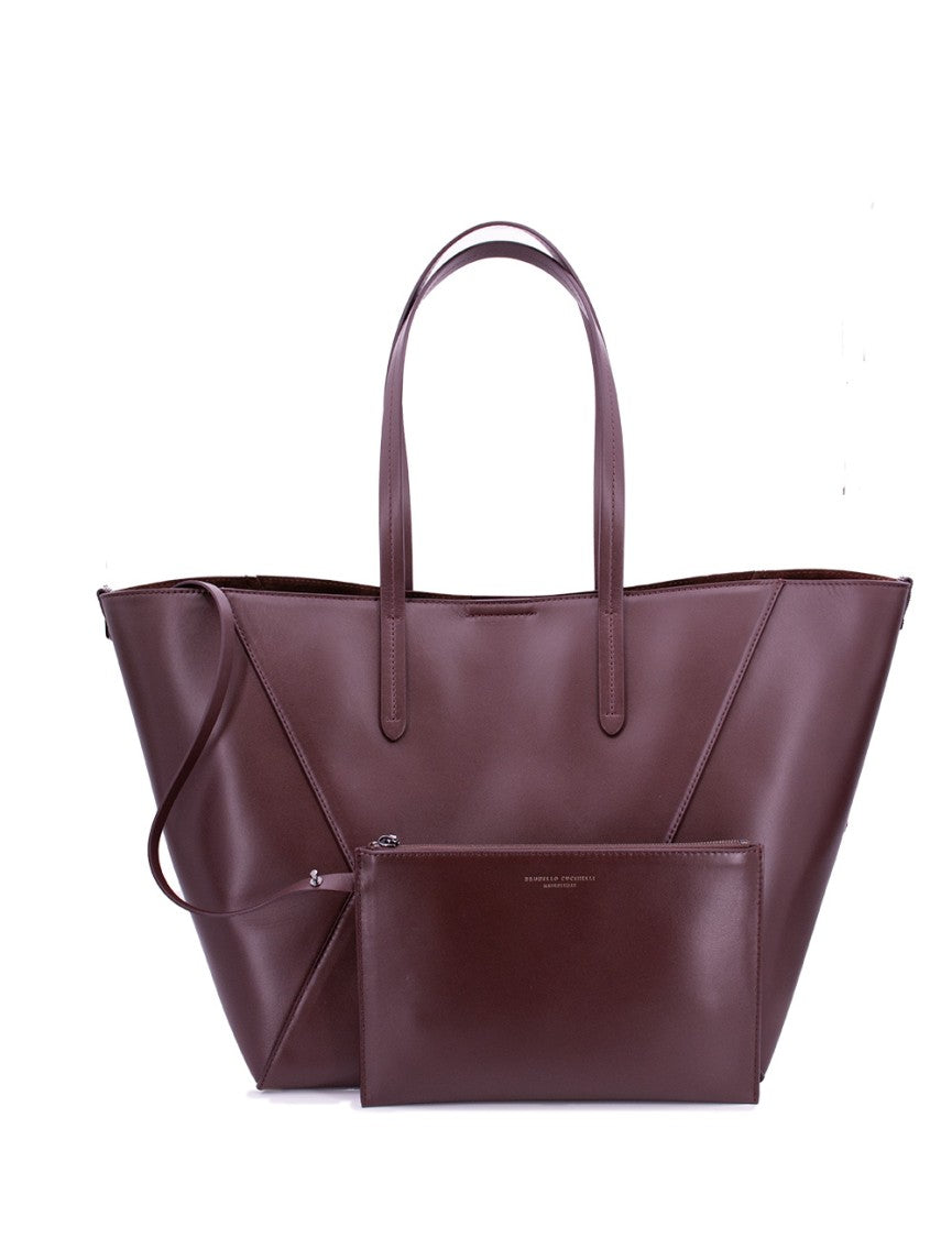 Brunello Cucinelli Structured Burgundy Leather Tote Bag