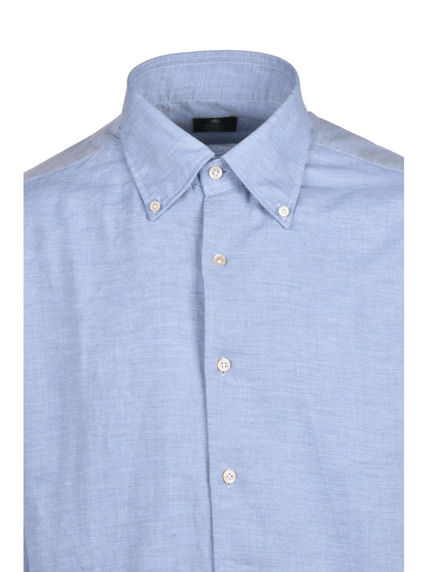 Luigi Borrelli Napoli Light Blue Cotton And Cashmere Shirt