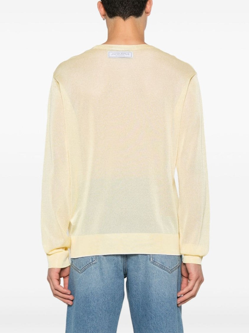 Jacquemus Light Yellow Semi-Sheer Knit V-Neck Sweater