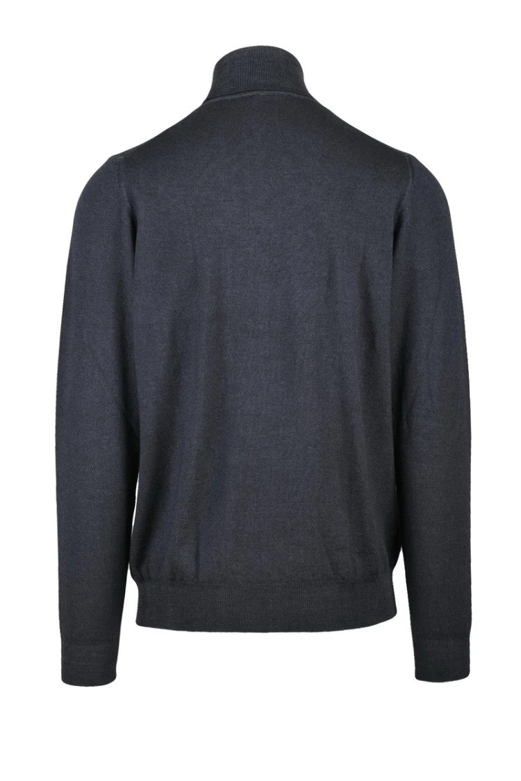 Planet Grid Grey High-Neck Wool Sweater