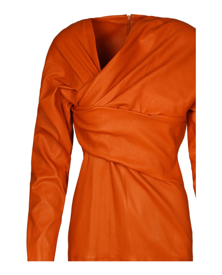 Bottega Veneta Draped Midi Dress With Asymmetrical Neckline In Luxurious Lambskin