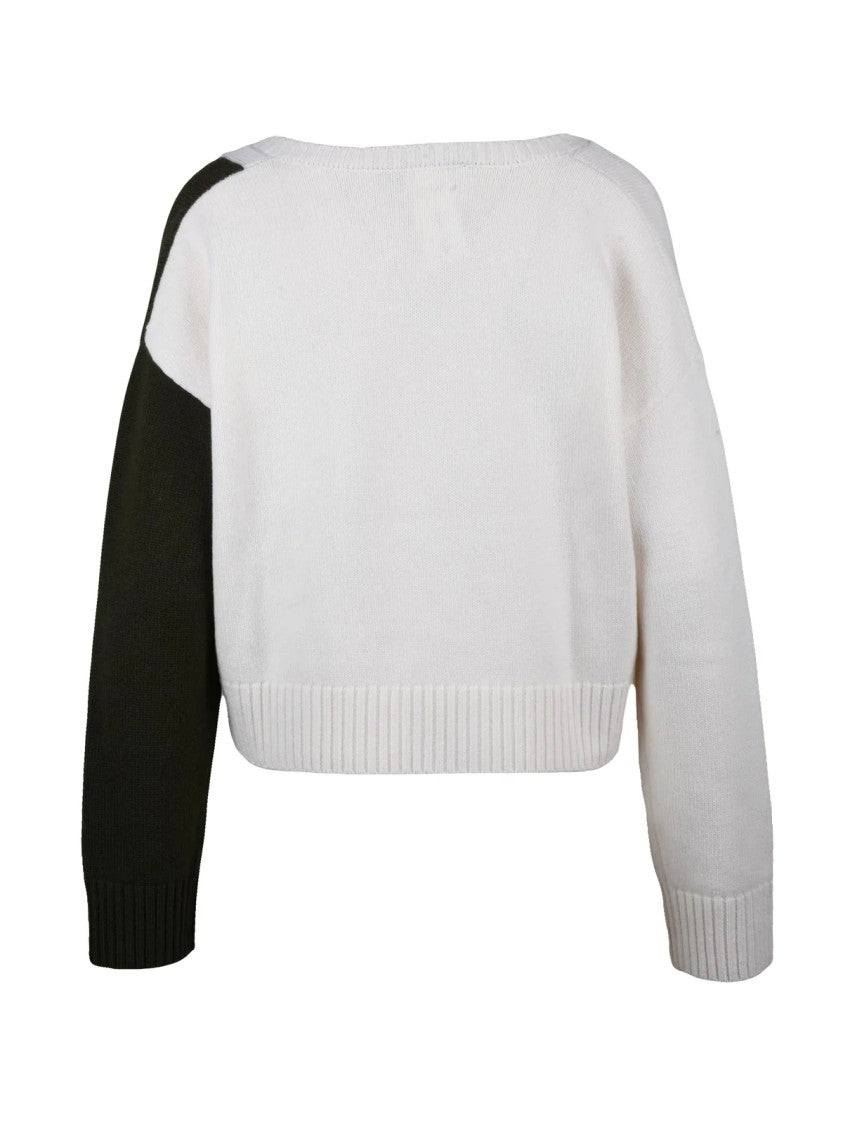 Pennyblack Cropped V-Neck Wool Sweater With Color-Block Design
