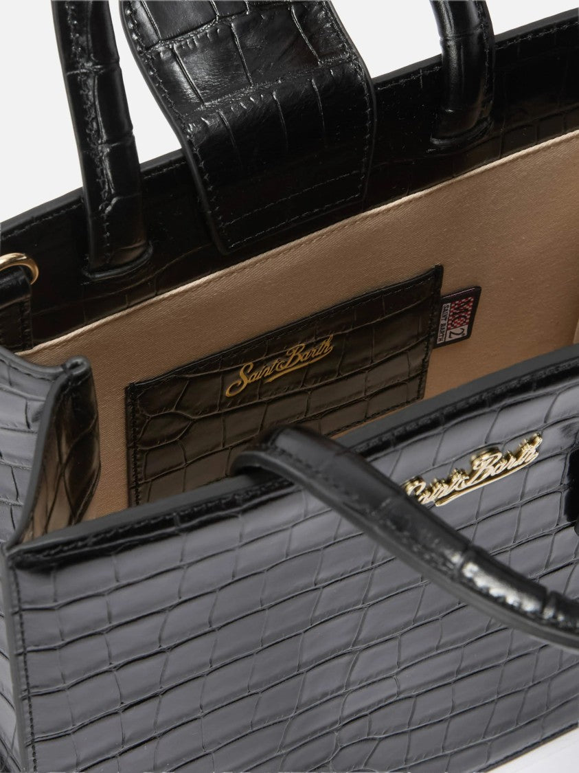 Mc2 Saint Barth Crocodile-Embossed Midi Shoulder Bag With Gold-Tone Logo