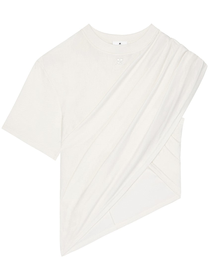 Courrèges Asymmetrical Twist T-Shirt With Draped Design