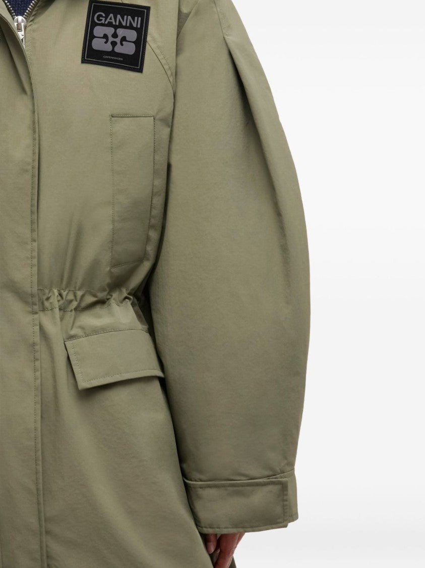Ganni Lightweight Green Parka With Adjustable Drawstring