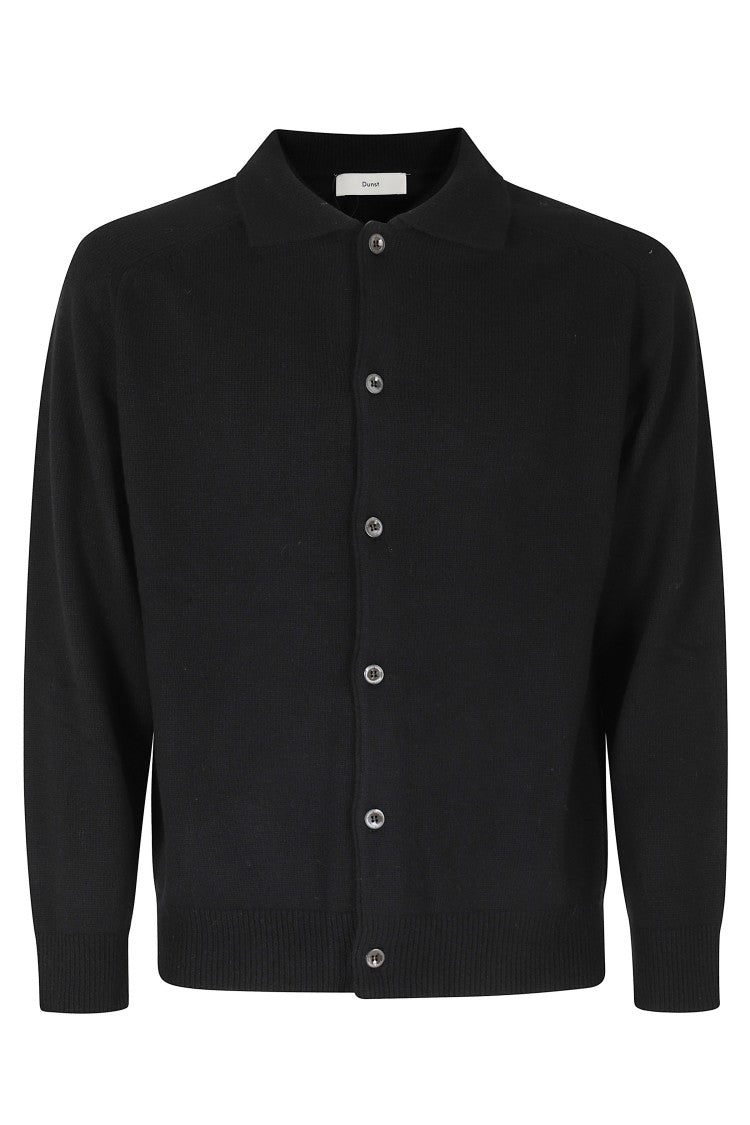 Dunst Black Classic Collar Button-Front Nylon-Blend Cardigan