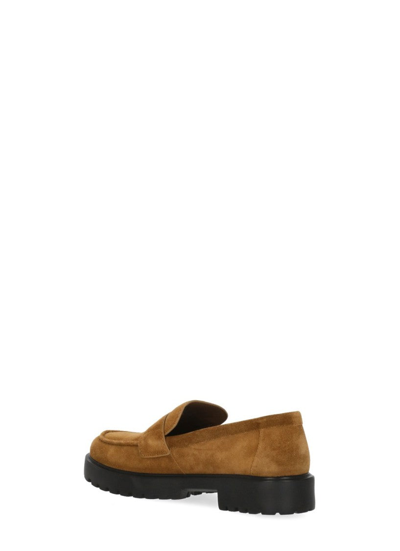 Tory Burch Brown Suede Cleated Sole Logo Loafers