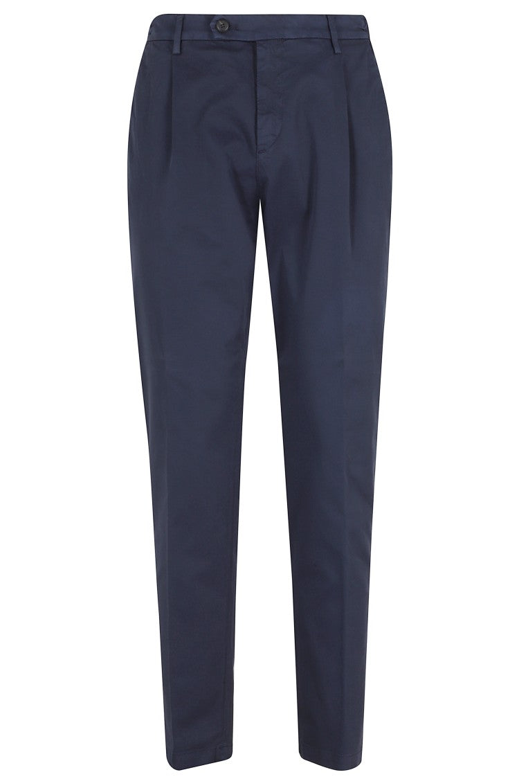 Eleventy Blue Front-Pences Straight-Leg Cotton Pants