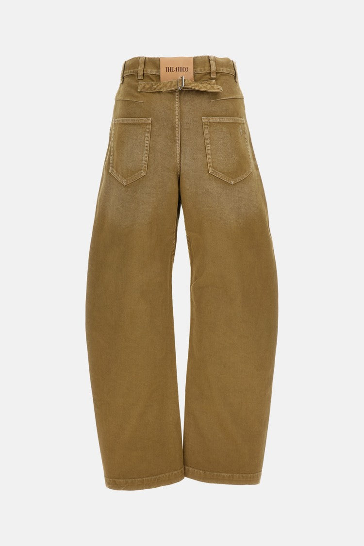 The Attico Olive Green Barrel-Cut Jeans With Adjustable Back Strap
