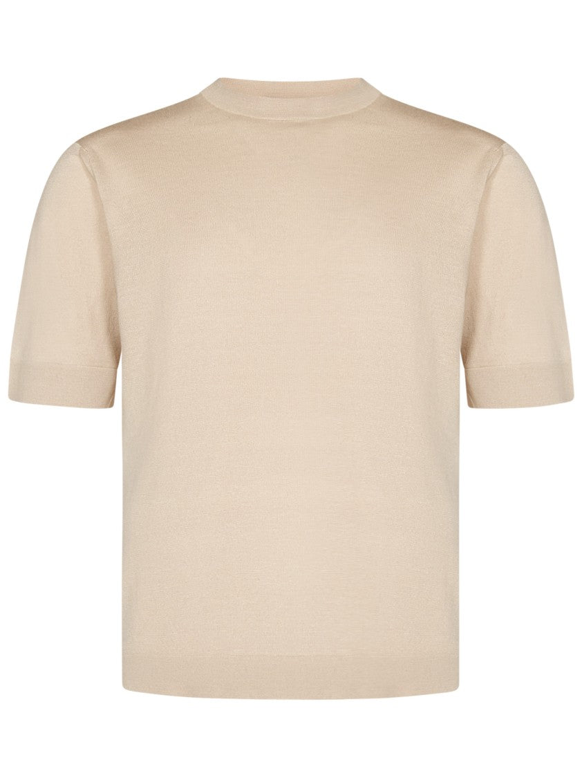 Cruciani Beige Crew Neck T-Shirt With Ribbed Trims