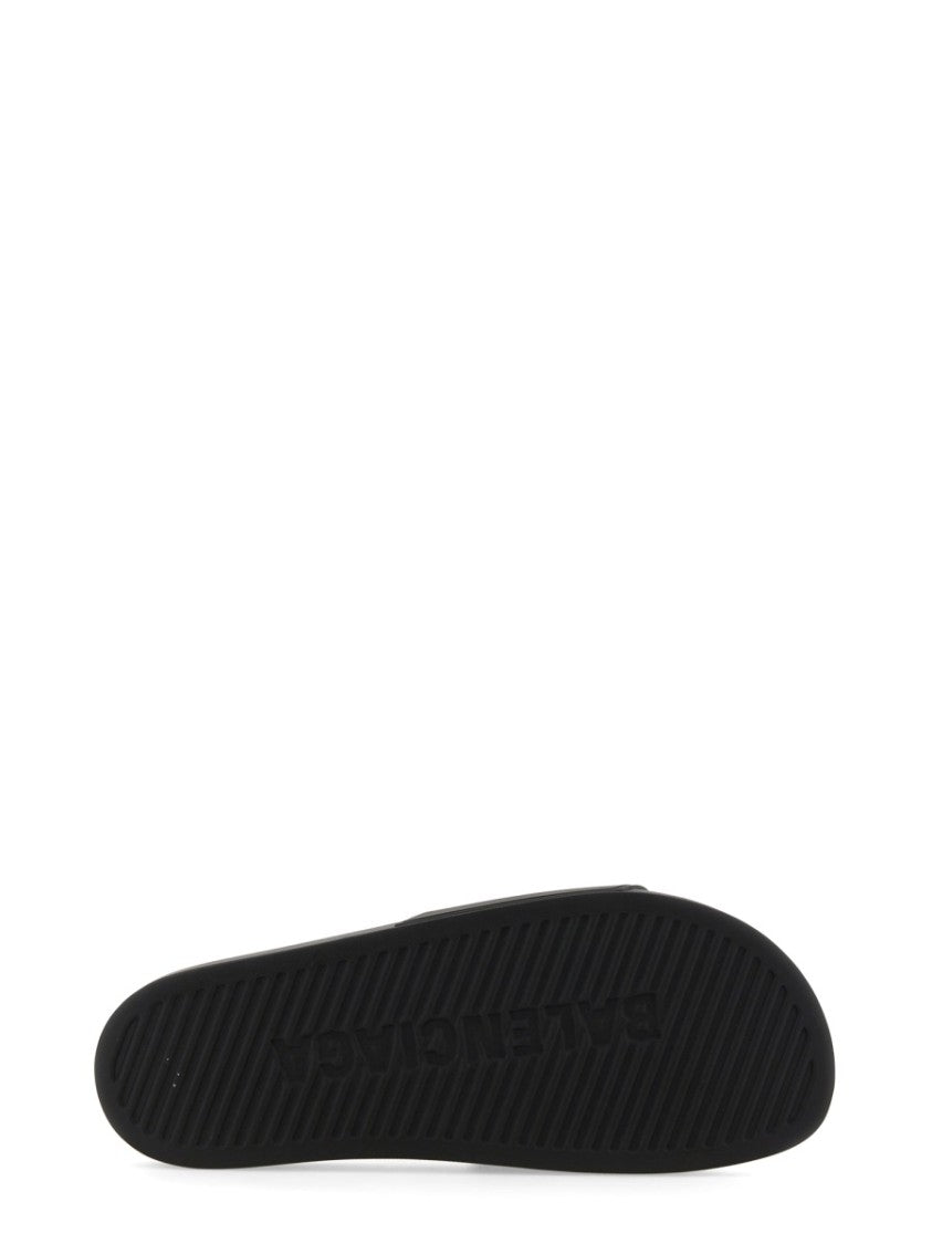Balenciaga Contoured Logo Print Black Tpu Slide Sandals