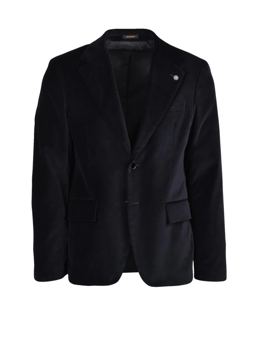 Officina 36 Black Lined Velvet Cotton Blazer
