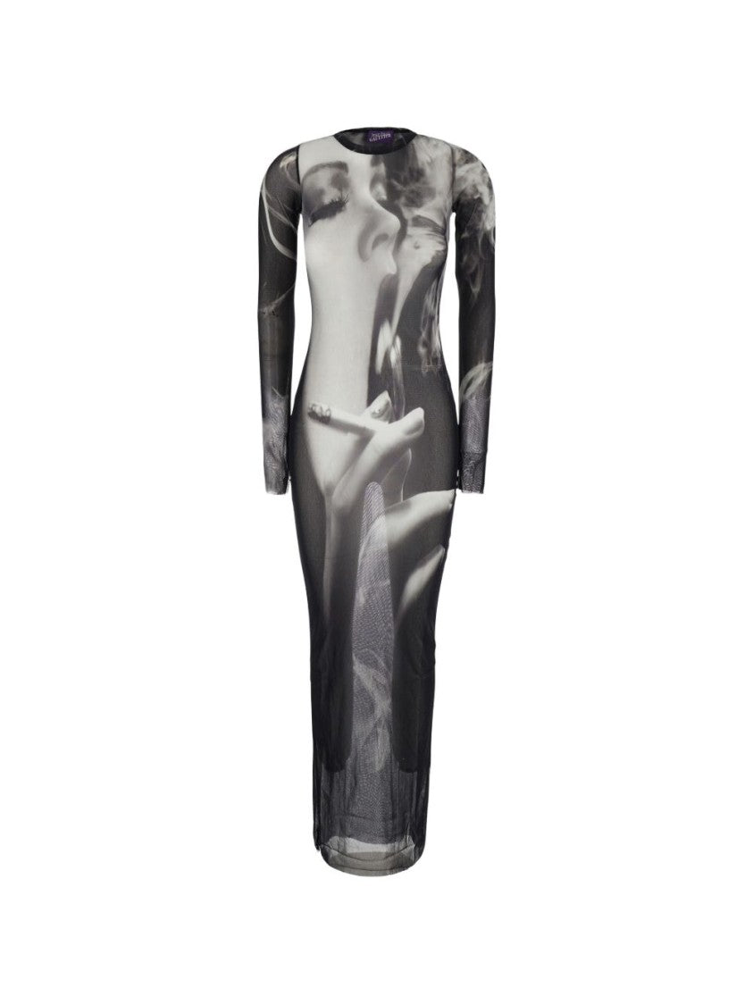 Jean Paul Gaultier Sheer Artistic Print Body-Hugging Dress