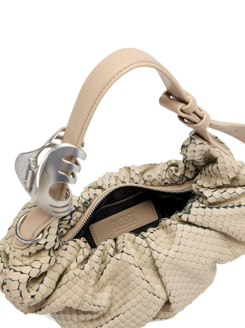 Diesel Beige Textured Ruched Silk Adjustable Bag