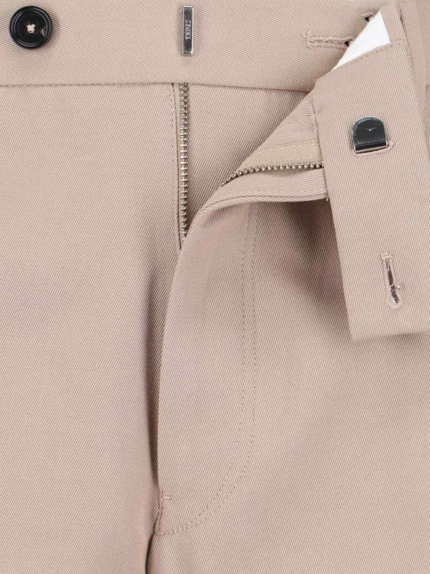 Zegna Beige Mid-Rise Tailored Trousers With Pin-Tuck Details