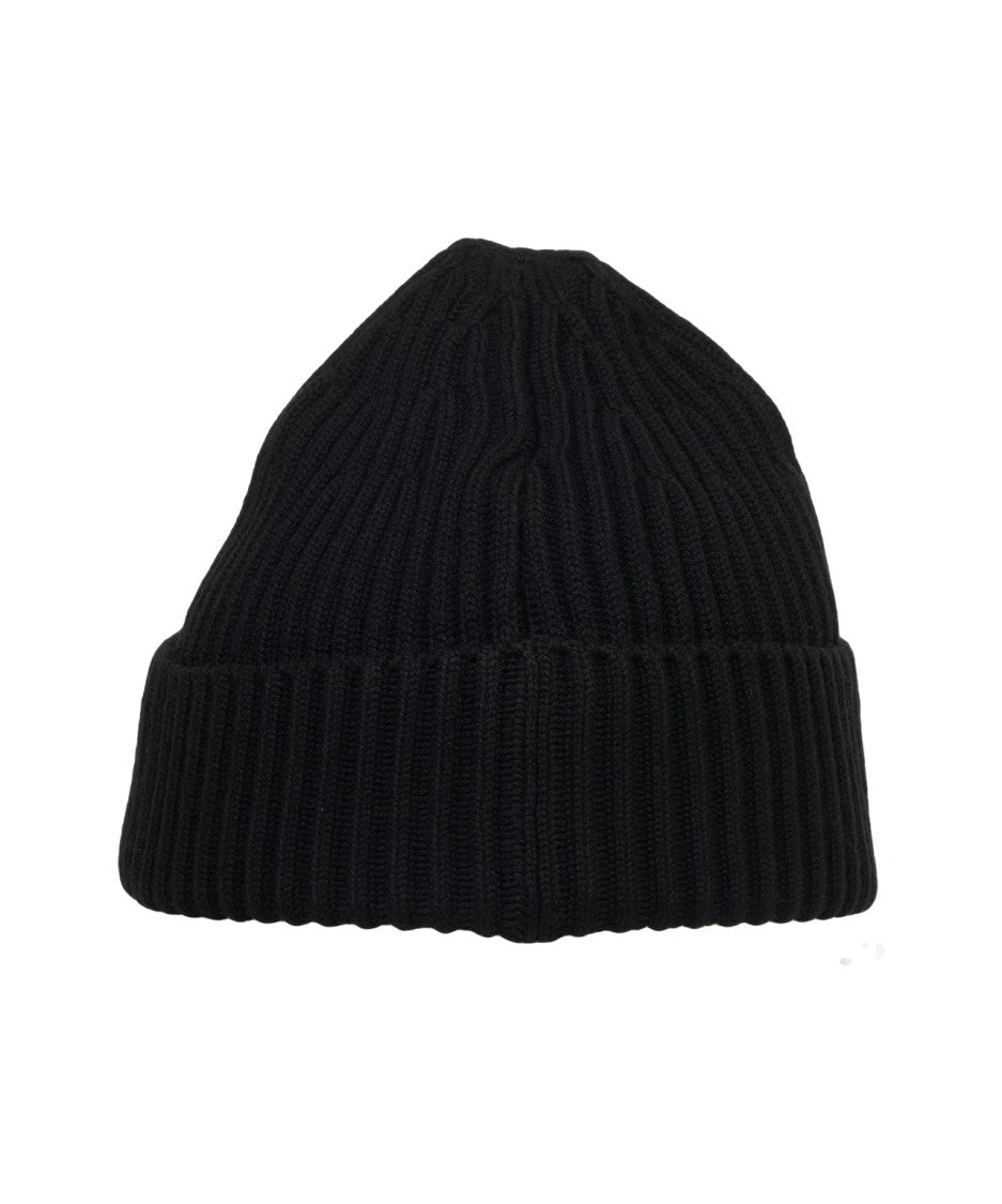 Stone Island Ribbed Knit Beanie With Logo Patch