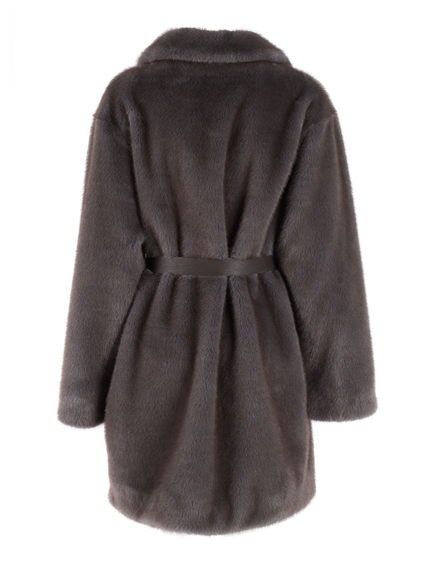 P.A.R.O.S.H. Faux Fur Short Coat With Belted Waist