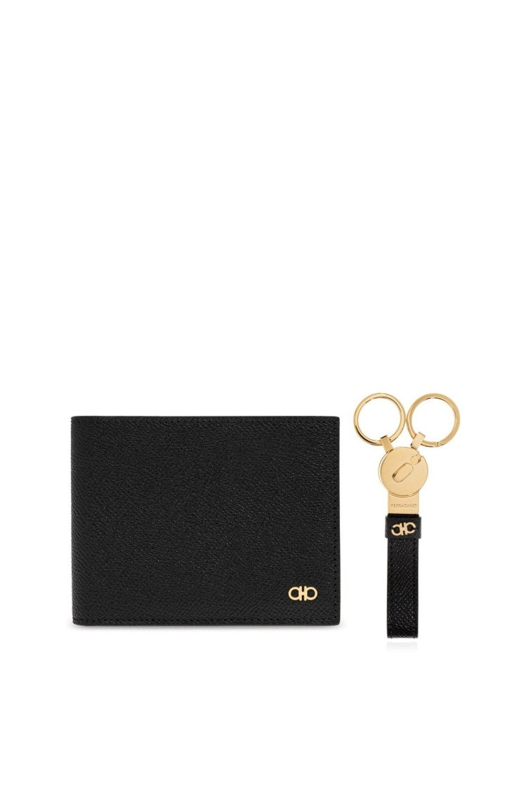 Ferragamo Gancini Wallet And Keychain Set – Black