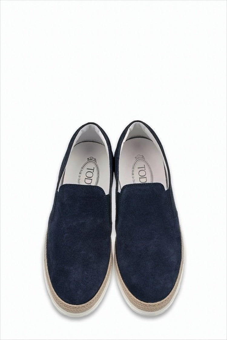 Tod's Slip-On Blue Suede And Leather Sneakers With Textured Sole