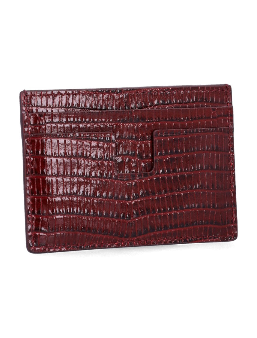 Tom Ford Crocodile-Embossed Burgundy Card Holder