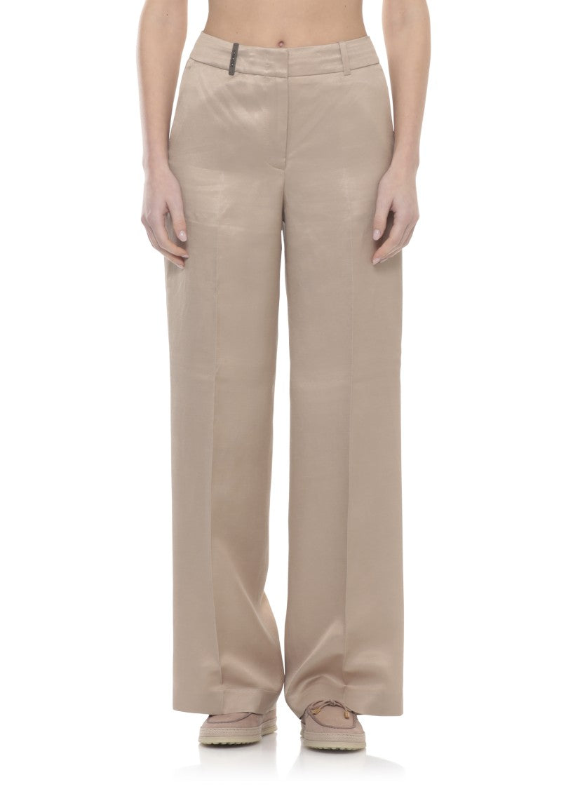 Peserico Brown Linen Straight-Leg Pants