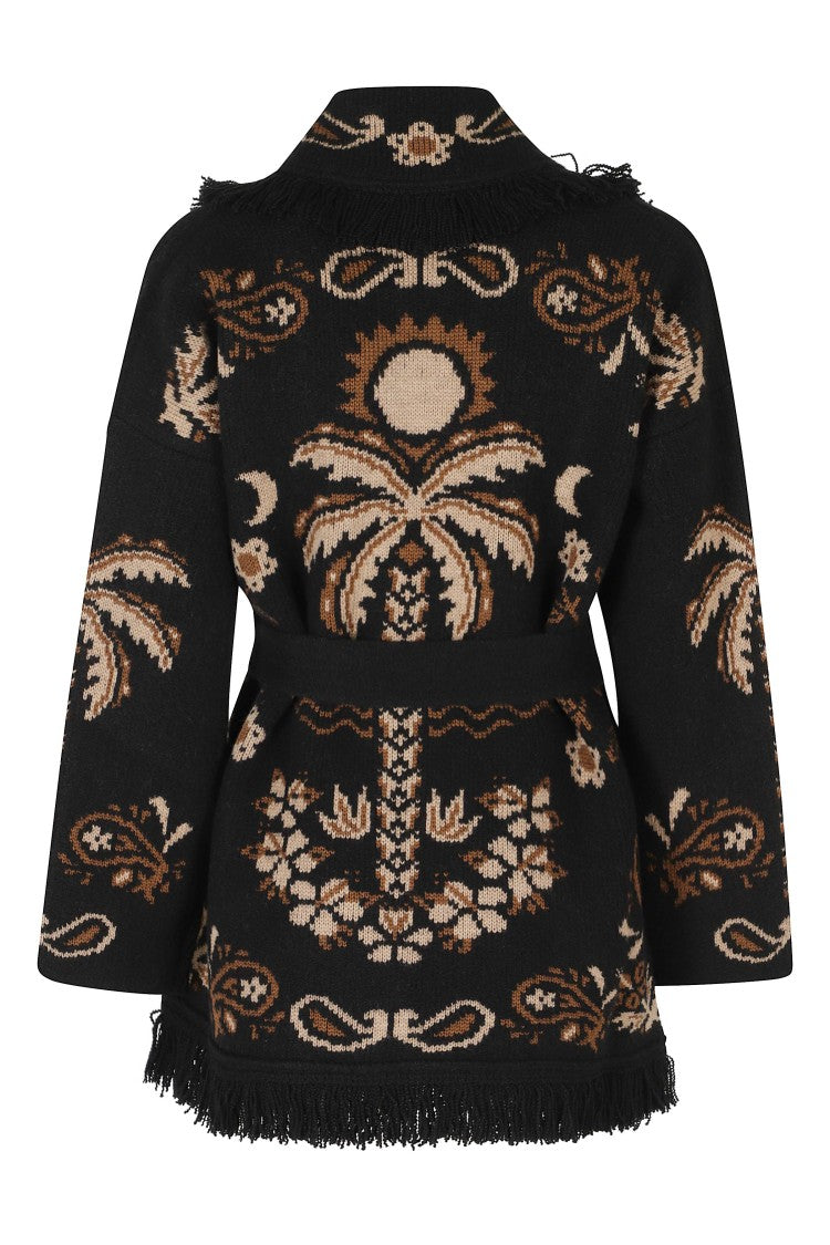 Alanui Island Roots Geometric Jacquard Fringed Wool Cardigan