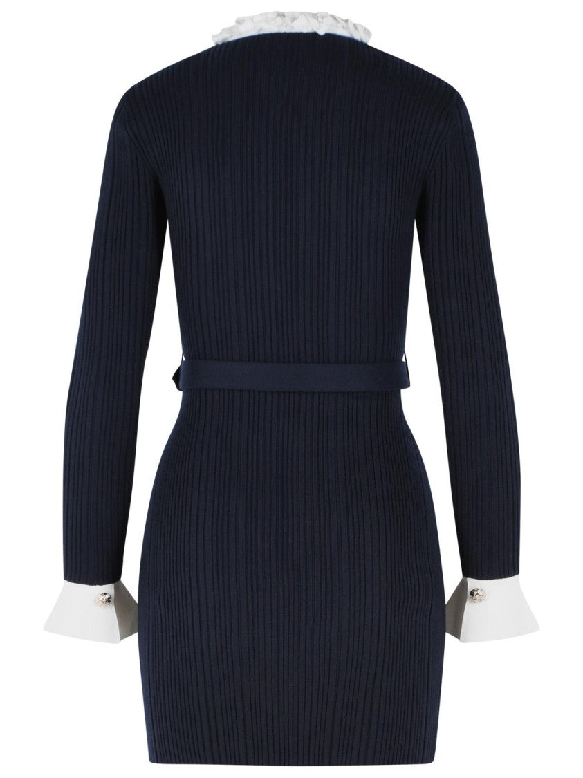 Self-Portrait 'Flower' Mini Dress In Navy Wool Blend