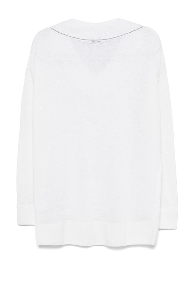 Brunello Cucinelli Relaxed Fit Lightweight Sweater With Deep V-Neckline