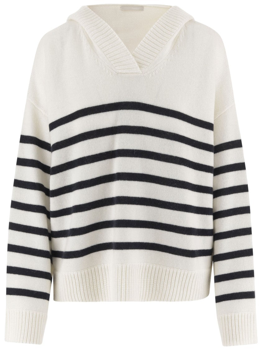 Allude Hooded Cashmere And Wool Knit Sweater