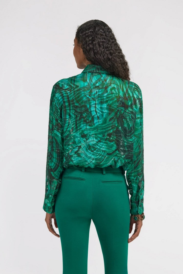 Roberto Cavalli Green Viscose-Silk Abstract-Print Shirt