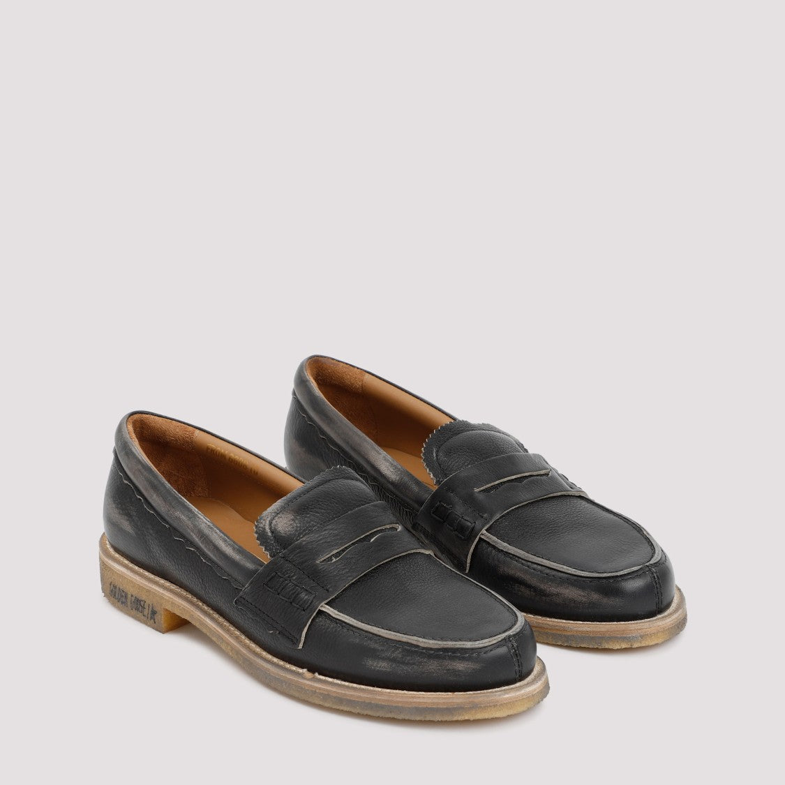 Golden Goose Black Leather Jerry Loafers With Distressed Finish