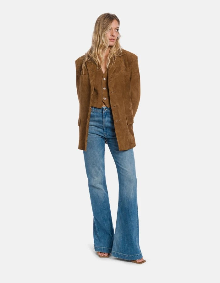 Dondup Structured Boxy Jacket With Notched Lapel In Rich Brown