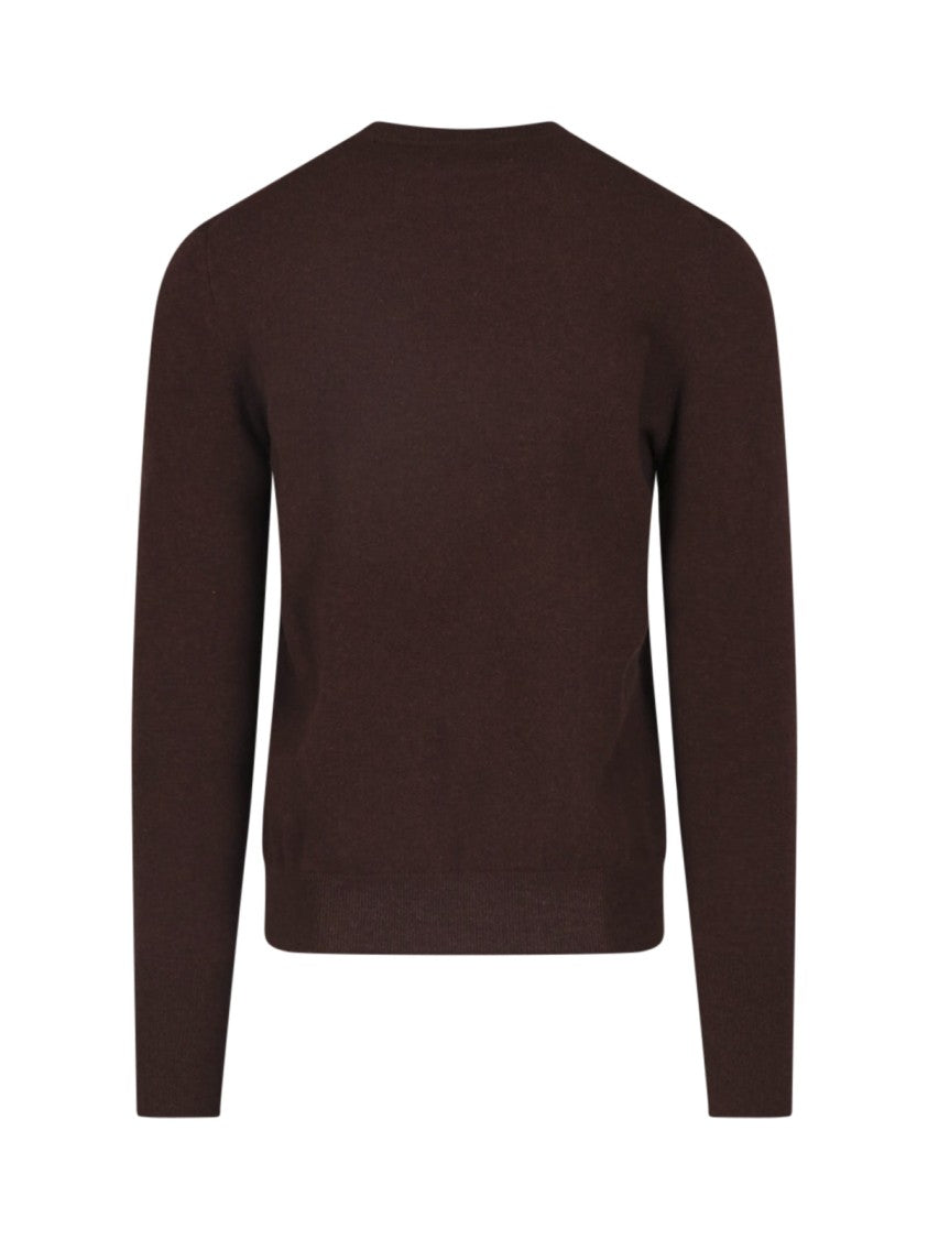 Ballantyne Deep Brown Fitted Crew Neck Ribbed Details Sweater