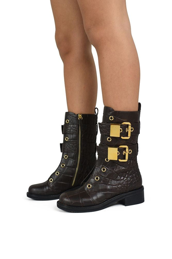 Giuseppe Zanotti Textured Crocodile Pattern Leather Boots