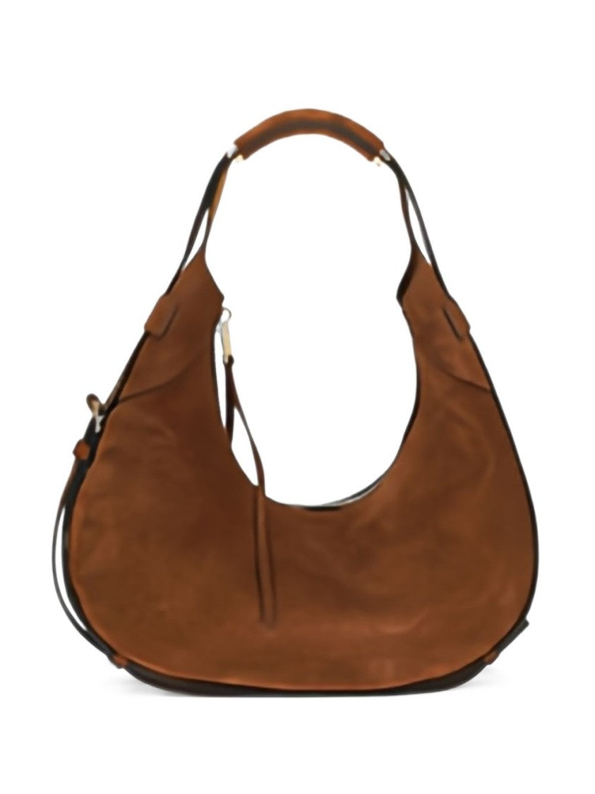 Moschino Crescent-Shaped Gold Accents Suede Top Handle Bag