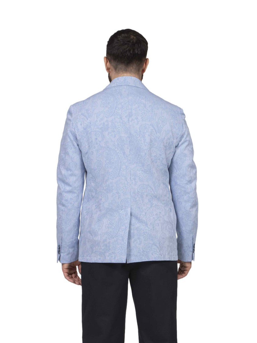 Etro Light Blue Paisley Pattern Tailored Blazer